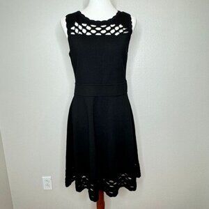 MILLY Sleeveless Cutouts Fit & Flare Dress LG Black Heavy Knit‎ Feminine